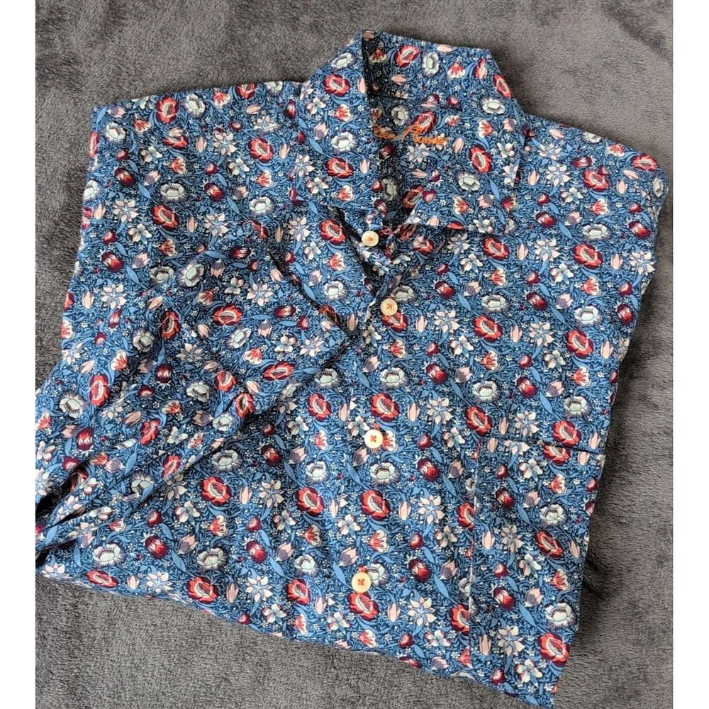 Alan Flusser Shirt Mens Button Down Long Sleeve Colorful Floral Cotton Sz‎ LARGE